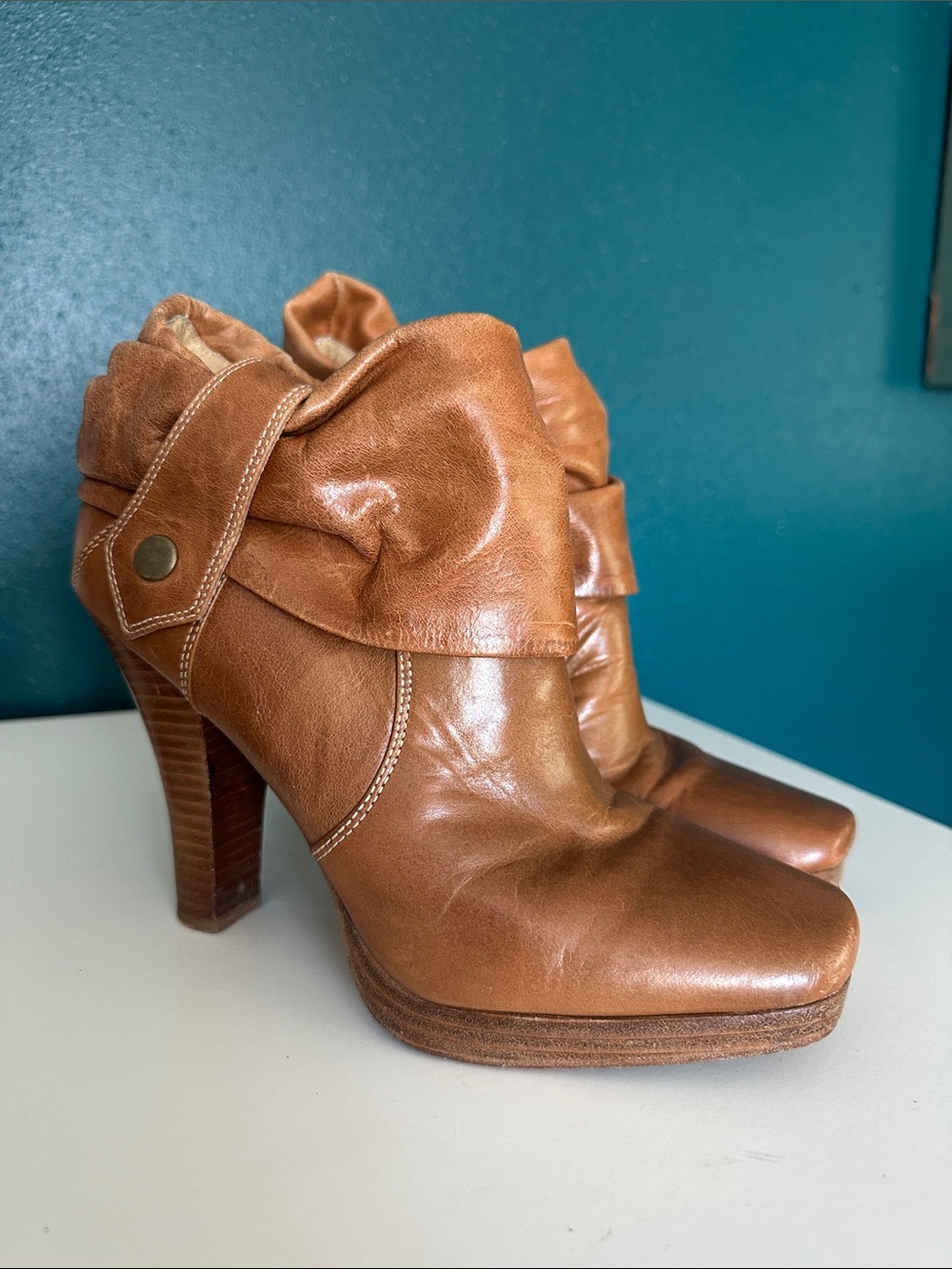 Women's Tan Leather High-Heel Ankle Boots